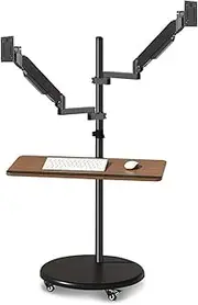 Adjustable Arm Desk Mount Dual Monitor Mount Stand with Keyboard Tray, 14"-43" Mulitiuse Rolling Monitor Floor Stand Mobile Workstation, Height Adjustable Gas Spring Monitor Mount Monitor Arm Desk Mou