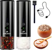 Electric Salt and Pepper Grinder Set, Rechargeable, Adjustable Coarseness, Black