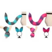 Halloween Animal Costume Set Plush Ear Headband Furry Tail Wrist Cuffs for Women