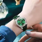 OLEVS Watch Ladies Dress Diamond LEATHER Waterproof GREEN Color