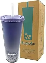 Bumbler 24oz Large Reusable Portable Eco-Friendly Tumbler | Drinking Cup with Wide Soft Tip Straw, Aesthetic Leak-Proof Lid – for Boba Tea, Smoothies, Iced Coffee, Hot or Cold Drinks – Lavender