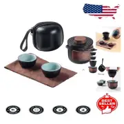 Elegant Mini Travel Teapot Set with Infuser & Carrying Bag - Black Porcelain