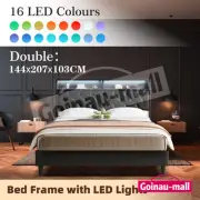 Bed Frame Double Size Mattress Base Platform Led with Storage Headboard Wooden