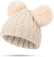 [YUN MENG] Knit Hat Big Hair Ball Unisex Any Size Head Comfortably (Color : Beige, Size : 55-60cm)