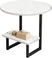 [Foret] G-Shaped 2 Tier Side Table with Marble Pattern Wood Top Steel Frame 3 Sizes 40x40x56cm