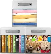 [KANCNT] Storage Boxes with Visible Window,Sturdy Baskets Container with Handle,Foldable Cube Bins used in Shelf,Wardrobe,Children's Room,Office,Bedroom,Dormitory for Books,Clothes,26x26x28cm,Pack of 3