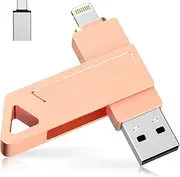 iPhone Flash Drive,iPhone Photo Storage 512GB USB 3.0 Memory Stick,3 in-1 Photo Stick for iPhone Thumb Drive External Storage Compatible for iPhone/PC/iPad/More Device Pink