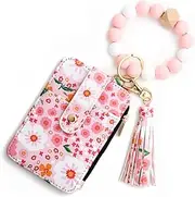 [MEOORHE] Women's Floral Pattern Wallet, Bohemian Style Beaded Tassel Decorated Keychain, Bohemian Style Coin Purse, Wristlet Keychain Wallet, Women's Card Purse Wallet