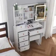 White Dressing Table Dimmable LED Sliding Mirror & Stool Set Make up Desk Vanity