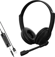 USB Headset with Microphone Stereo Headphones with Wired Remote Control - Black