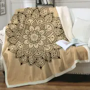 Black Mandala over Light Tan Throw Blanket