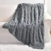 Grey Faux Fur Throw Blanket2 Layers50 x 60 Gray Soft Fuzzy Fluffy Couch