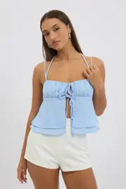 Blue Tie Front Cami Halter Neck Sleeveless - Size 12M, Women's Cami