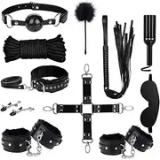 LONZYON Sex Bondage Restraints Kit, 11 PCS Bondage Set Couples Sex Toys with Adjustable Ankle, Thigh Sex Cuffs & Handcuffs, Thick Leather Material BDSM Toys Restraints Sex Things for Couples Kinky (Black)