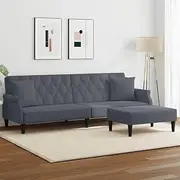 2-Seater Sofa Bed with Pillows and Footstool, Dark Grey Velvet Upholstered Couch, Easily Convertible to Bed
