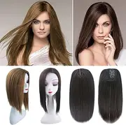 Nature Straight Mixture Snythetic Hair Topper 18" Side Parting Lace Base Clip in Wiglet Full Head Wear Crown Wig (Left Part 1b# Black)