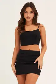 Black Corset Top Crop Sleeveless - Size 14, Women's Crop Top
