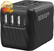 Universal Travel Adapter AC Plug 3 USB 1 Type-C Charger AU US EU UK Black