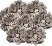 uxcell 3.15 Inch Chiffon Flowers, 10 Pcs Fabric Flowers Rhinestone Pearl Large Camellia Sewing Appliques for DIY Crafts Dresses Clothing Headbands Wedding Party Decoration, Green
