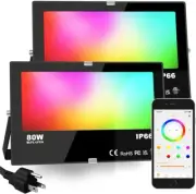 ILC LED Flood Light 80W, 8000LM, Outdoor RGB Color Changing, Smart Floodlights