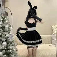在飛比找Yahoo!奇摩拍賣優惠-摩登聖誕兔女郎抹胸黑色連身裙純欲秋冬性感睡衣新年戰衣