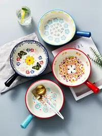在飛比找樂天市場購物網優惠-日式家用小碗帶把手柄飯碗精致個性創意北歐ins陶瓷餐具湯碗單