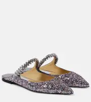 [Jimmy Choo] Jimmy Choo Bing embellished leather-trimmed mules AU 5 silver