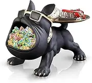 Huhote Resin French Bulldog Tray Statue, Bulldog Candy Dish Key Holder Bowl, French Bulldog Gifts Accessories, Statues for Office Desk Home Decor Figurines Entryway Table Decor (Black)