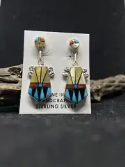 Zuni inlay multicolor / multi stone Zuni sun face yellow gold lip shell Earrings