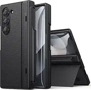 [BXYJY] for Samsung Galaxy Z Fold 6 Case with S Pen Holder, Kickstand & Screen Protector & Hinge Protection, Slim Fit Rugged Hard 360° Full Body Cover Protective Phone Case for Samsung Z Fold 6, Black