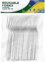 24/96/240 Pieces- Heavy Duty Reusable Plastic Forks White Cutlery Party Catering (24)