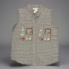 NWT Women's Top Large Plaid Floral Gray Sleeveless Button Up Basic Editions