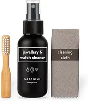 [CocoKiwi] Jewellery Cleaner Solution | Watch Cleaning Kit | Clean Gold and Silver | Necklace, Earring and Ring Cleaner | 80ml | Restore Sparkle With The Included Cloth and Brush, Plastic