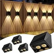 Quntis Up Down Solar Wall Light Outdoor, 4 Pack Solar Fence Lights Warm White & 13 RGB Modes IP65 Waterproof Front Door Outside Lights for Garden Porch Deck Stair Post Yard Backyard Pathway