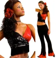 Carmen Child Large Jazz Tap New Dance Costume Sequin Fringe Crop Top Bell Pants