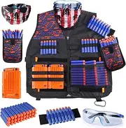 Kids Tactical Vest Kit for Nerf Guns N-Strike Elite Series with Refill Darts Dart Pouch, Reload Clip Tactical Mask Wrist Band and Protective Glasses for Kids Boys & Girls
