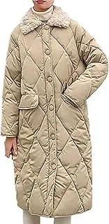 [Generic] Women Wool Lamb Lapel Buckle Puffer Jacket Lady Knee Thick Insulation Cotton Jacket Long Winter Thickened Down Jacket