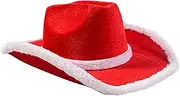 [Generic] Christmas Cowboy Hat,Western Hat With White Brim | Unisex Cowboy Cowgirl Dress Up Hat For Christmas Costume Parties Supplies