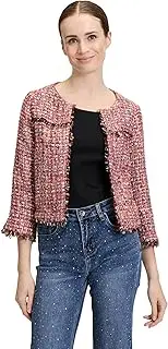 [cartoon] Women's Fringed Tweed Blazer, Pink