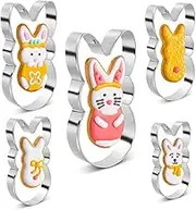 BOBIPRO Easter Bunny Cookie Cutter Set, 5 Pieces Easter Bunny Rabbite Cookie Cutter Set for Kids,Stainless Steel Easter Cookie Biscuit Cutter Shapes Holiday Themed Party Supplies