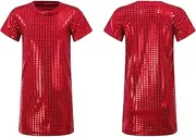 [iEFiEL] Big Girls' Jazz Hip-Hop Dance Tops Stage Performance Dance Costume Cheerleading T-Shirt Sparkly Long Tank Top