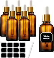 FayrVind 6 Pack 30mL Amber Glass Dropper Bottles with 12 Labels and Pen, Small Travel Bottle with Pipette,Perfect for Travel, Storing Essential Oils, Perfume Oils and Other Liquids