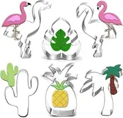 LUBTOSMN Hawaiian Cookie Cutter Set - 6 Piece - Cactus, Pineapple, Flamingo, Monstera Leaf and Palm Tree - Tropical Cookie Cutters