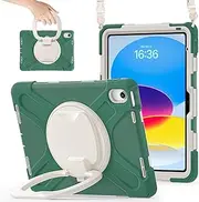 Tablet PC Case Case Compatible with iPad 11th Gen A16 11 Inch 2025,Heavy Duty TPU Shockproof Kids Case,360 Degree Rotating Multi-Function Grip Bracket+Shoulder Strap Rugged Cover Protective Case(Dark