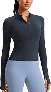 [CRZ YOGA] Women's Half-Zip Long Sleeve Crop Top Workout Cropped Shirts Athletic Pullover Running Shirt
