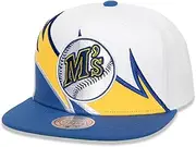 Mitchell & Ness Seattle Mariners Cooperstown Waverunner Snapback Cap, Adjustable Hat White Blue, White Blue, One Size