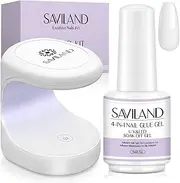 Saviland Nail Glue Gel Kit - 15ML 4-In-1 Nail Glue Gel for Acrylic False Nails Tips Gel Nail Glue for Press on Nails with 16W Mini U V/LED Lamp Nail Extension Starter Kit for Home DIY Nail Salon
