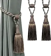 Fenghuangwu Curtain Tiebacks Handmade Elegant Curtain Tie Backs Holdbacks with Tassel for Home Office Decor 2 Pack - Dark Coffee