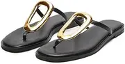 Wnshonzy Flip-Flops for Women Thong Sandals Flat Slip on Slides Leather Beach Comfort Open Square Toe Ladies Slipper Dressy Metal Hardware Decoration Summer Shoes Casual Fashion