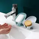 2pcs Drain Soap Holder Leaf Shape Soap Box Suction Cup Tray Drying Rack for Show